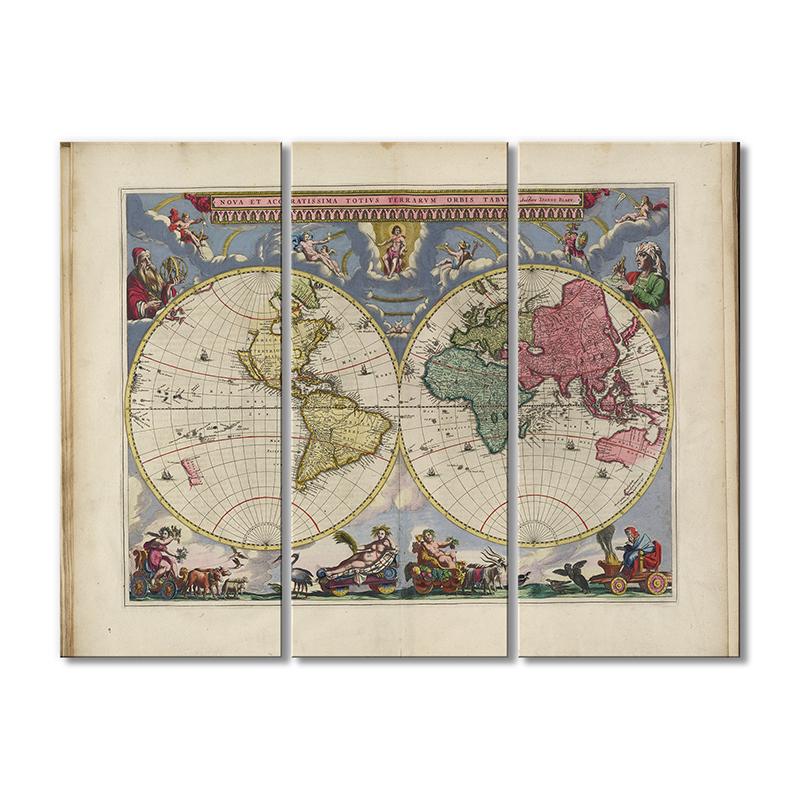 Винтажная карта Историческая карта Табвла 3 модуля 80x120 см