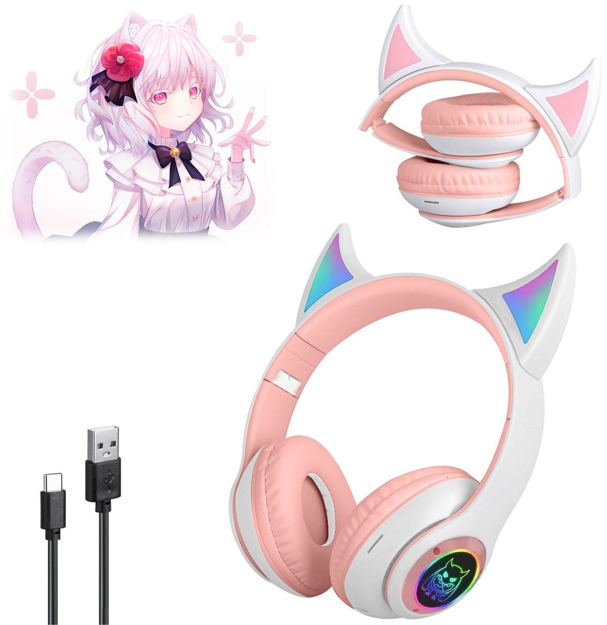 Навушники з вушками Wireless Headset STN-25 Bluetooth Рожево-білий (1010161-Pink) - фото 2