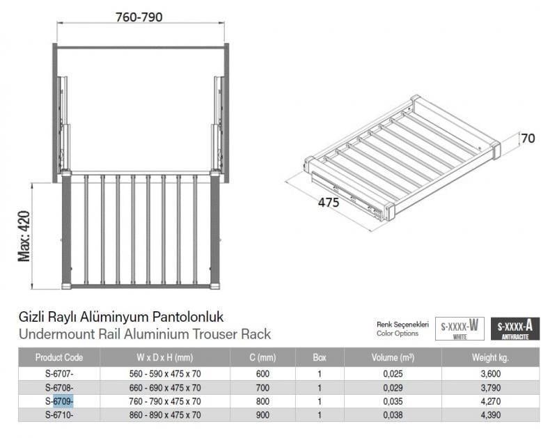 Вішалка для штанів Starax на тандем напрямних 800 мм Антрацит (S-6709-A) - фото 4