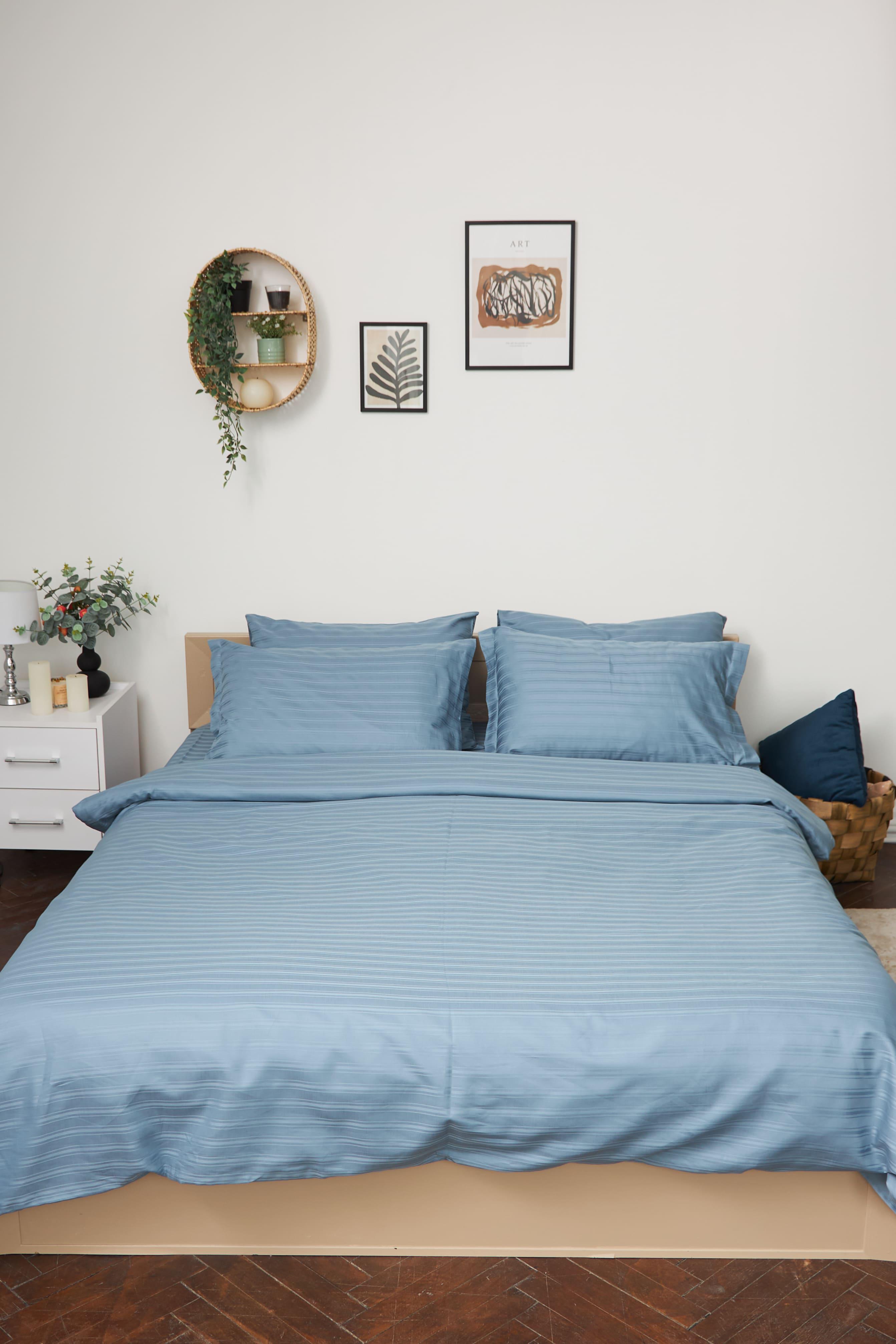 Комплект постельного белья Moon&Star Ultramarine Stripe satin наволочки 2 шт. семейный 160х220 см (MS-820000692)