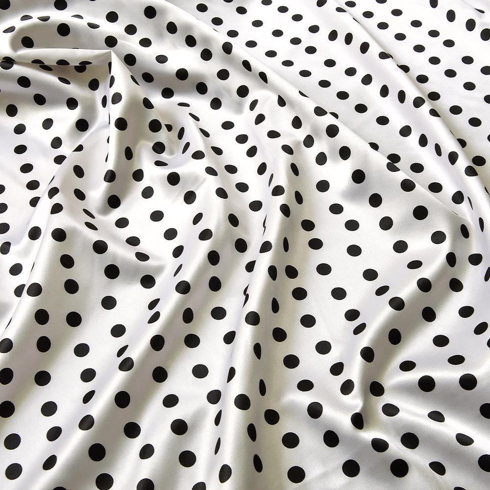 Ткань платевая атлас Горохи средние Белый (13397)