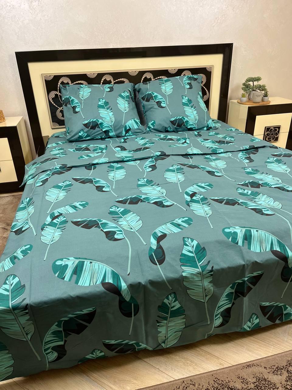 Комплект постельного белья Растения Айлант простынь на резинке евро 160x200х20/50х70 см Зеленый (14521953)