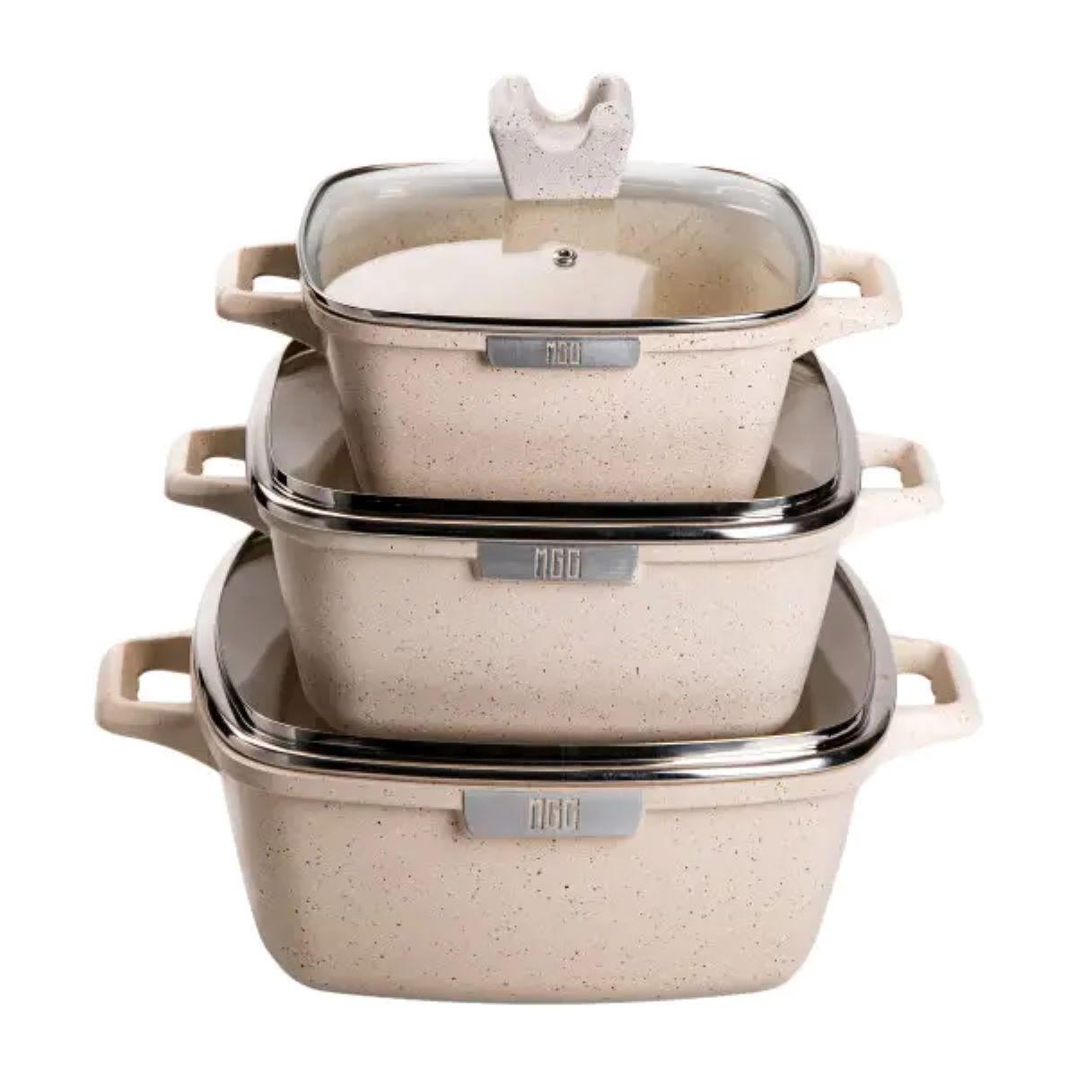 Набор квадратных кастрюль MGC алюминий толстое дно 20/24/28 см 3 шт. (5127)