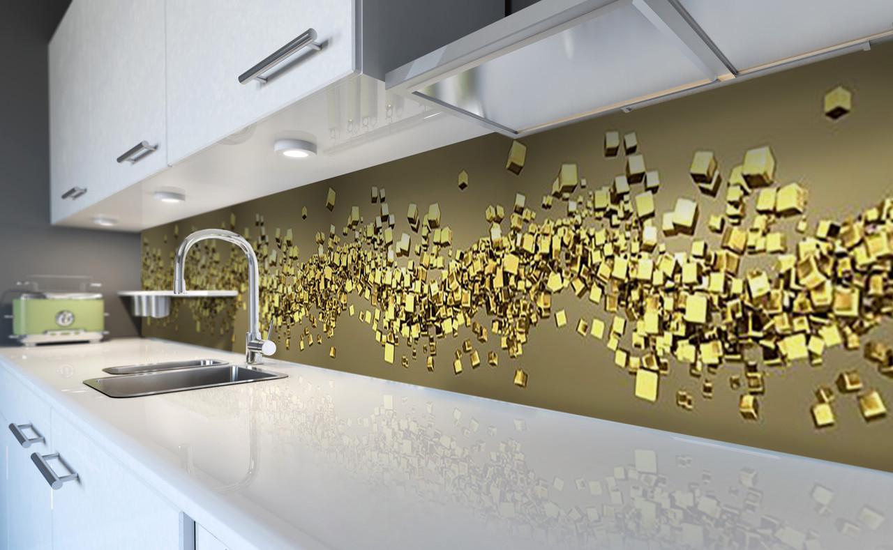 Кухонный фартук Золото кубы из самоклеящейся виниловой пленки 65х250 см Желтый