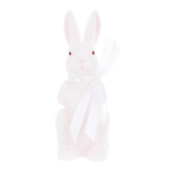 Фигурка пластиковая Flora Кролик с бантом из флока 14 см Белый (42102)