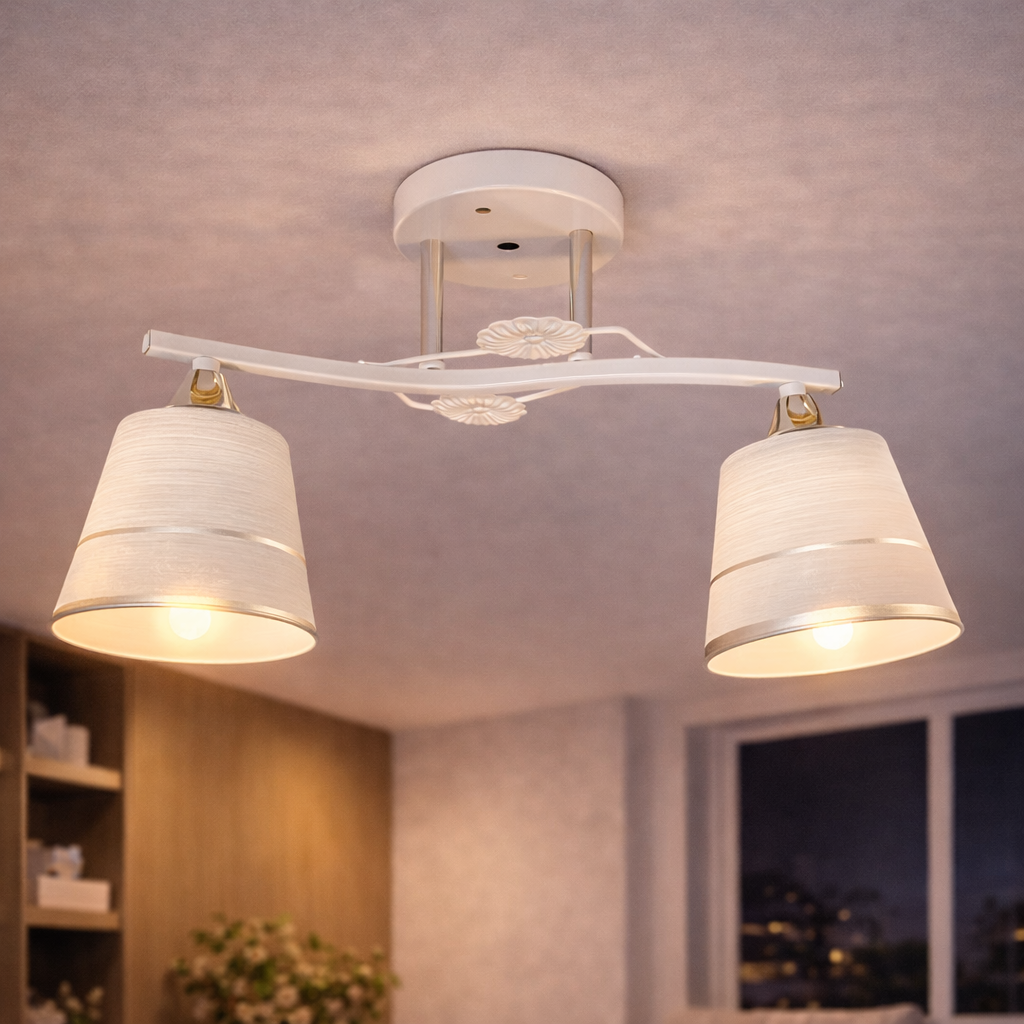 Люстра Valeso с двумя круглыми плафонами под лампу Е27 Белый/Хром (Ю 2406A/2 WH+CR)