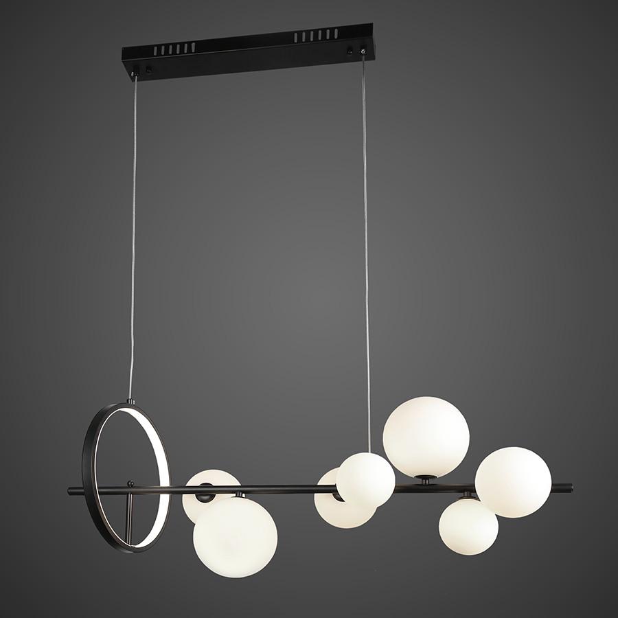 Люстра з білих куль на планці на 7 ламп Чорний (918-LP267-7 BK+WH)