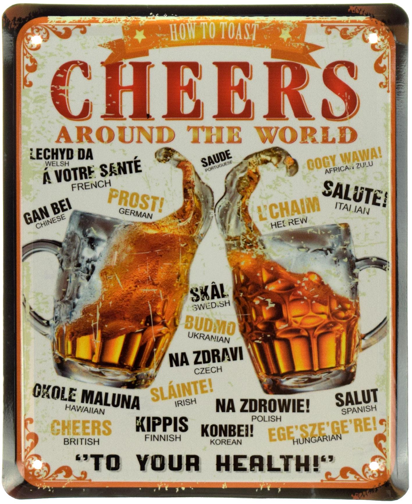 Табличка металлическая Тосты Во Всем Мире Ваше Здоровье/Cheers From Around The World 18x22 см