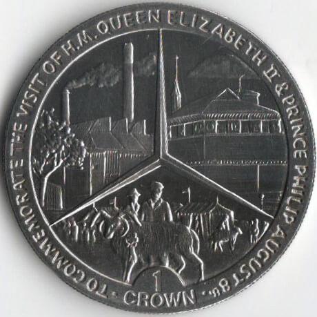 Колекційна монета Острів Мен 1 крона 1989 Візит королеви UNC (KM#273)