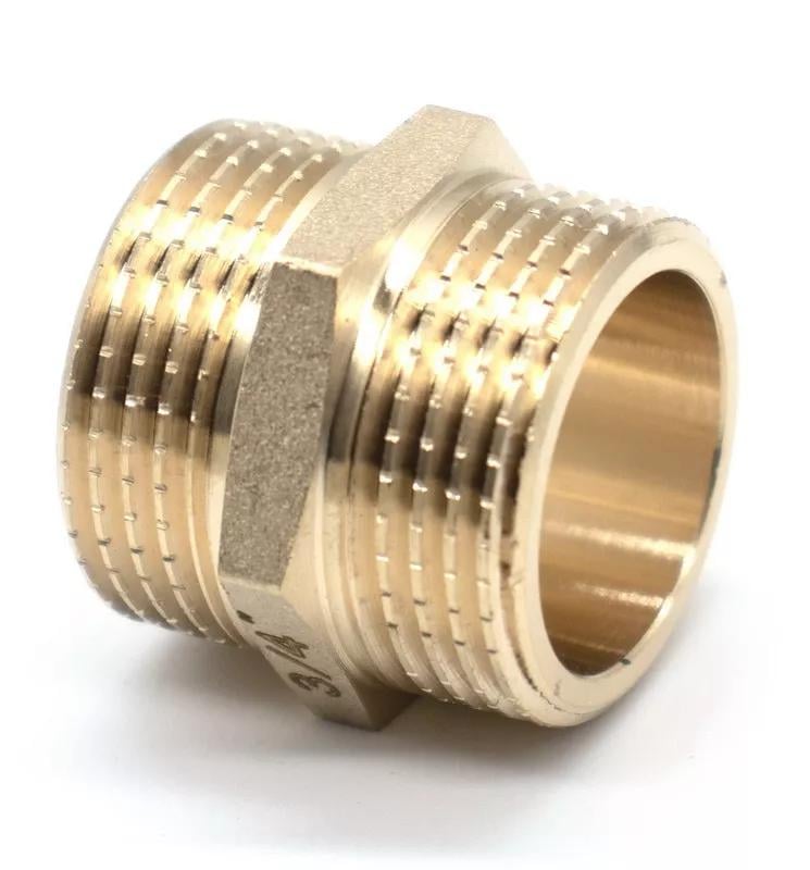 Ніпель Wezer SQ-1043311 латунь зовнішня-зовнішня 3/4" (155282) - фото 1 Ніпель Wezer SQ-1043311 латунь зовнішня-зовнішня 3/4" (155282) - фото 1