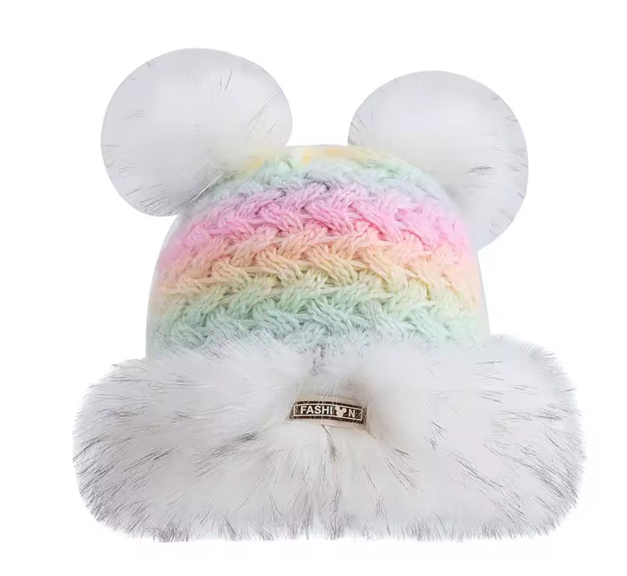 Шапка с помпонами и мехом one size Разноцветный