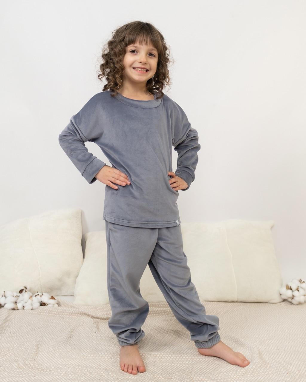 Пижама детская домашняя велюровая кофта с брюками Графитовый (2035327374)
