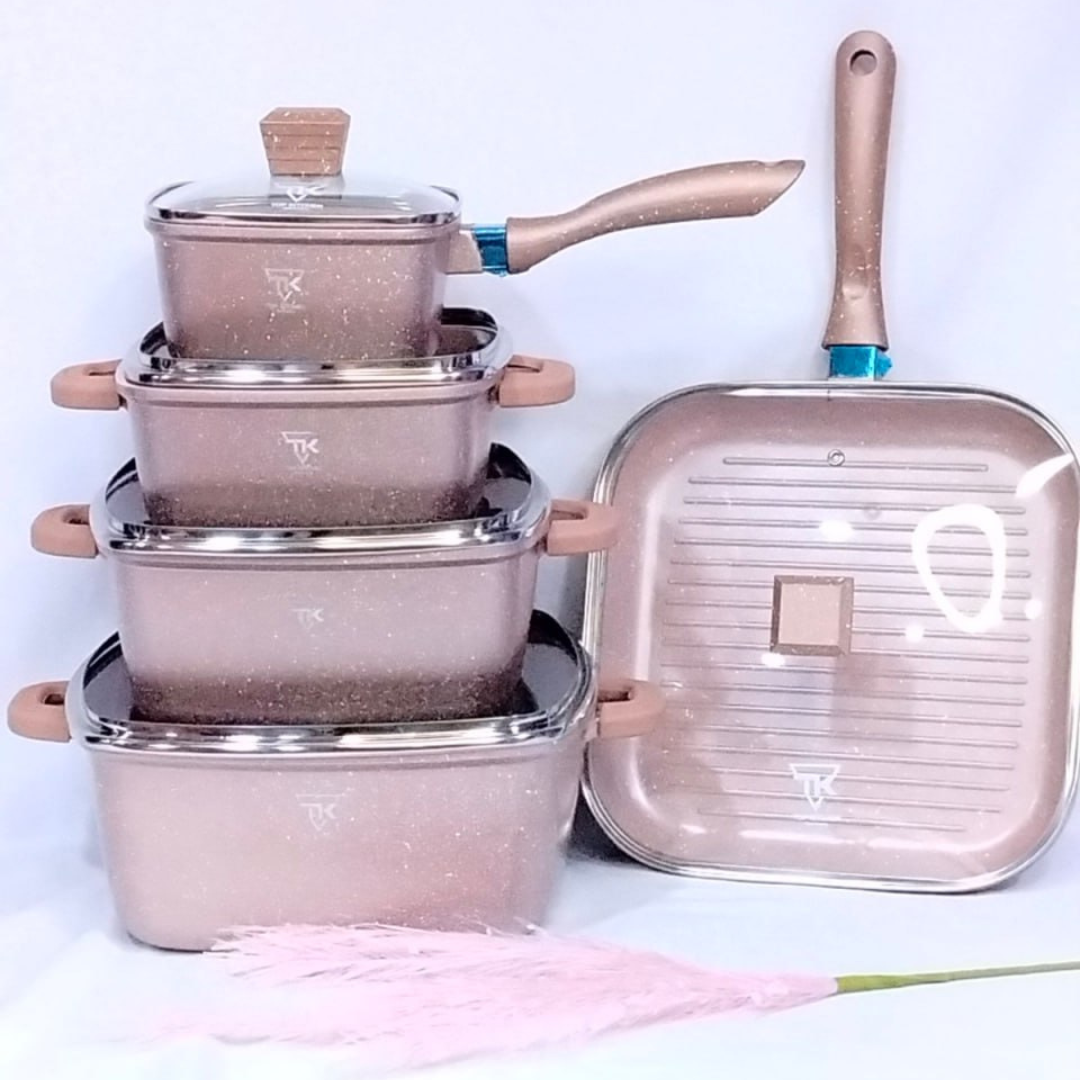 Набір посуду Top Kitchen TK-00205 з гранітним антипригарним покриттям 10 предметів Пудровий (2429436262)