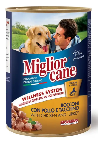Корм влажный для собак Migliorcane с кусочками курицы и индейки 405 г (1789933009)