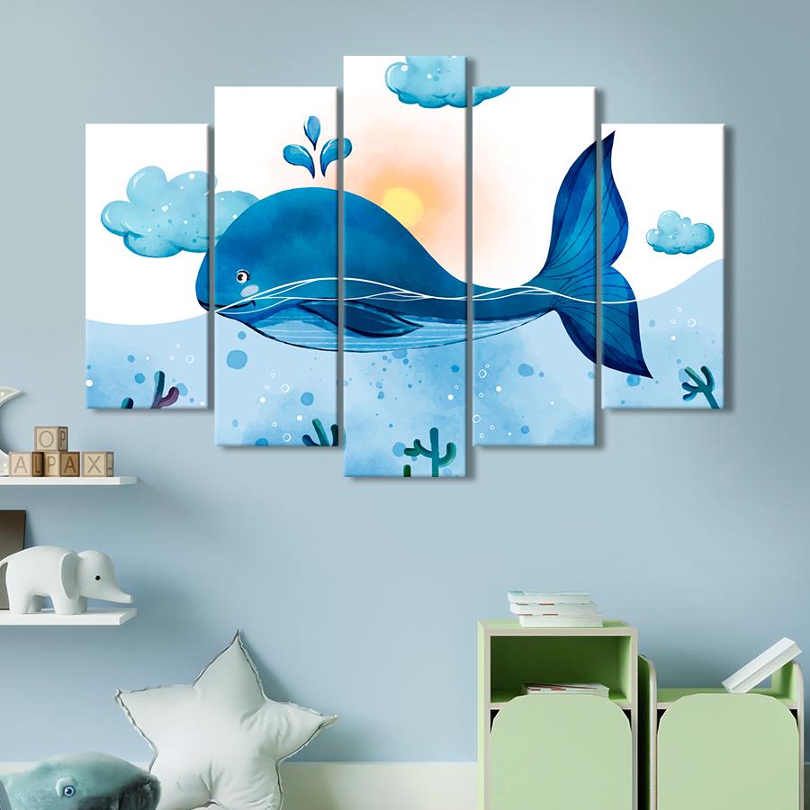 Картина в детскую комнату Мультяшный синий кашалот 137x85 см (A1393-5)
