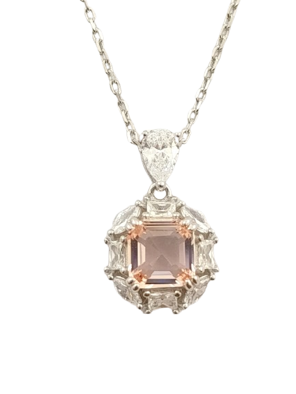 Кольє срібне з морганітом і цирконієм ( К04-мц)