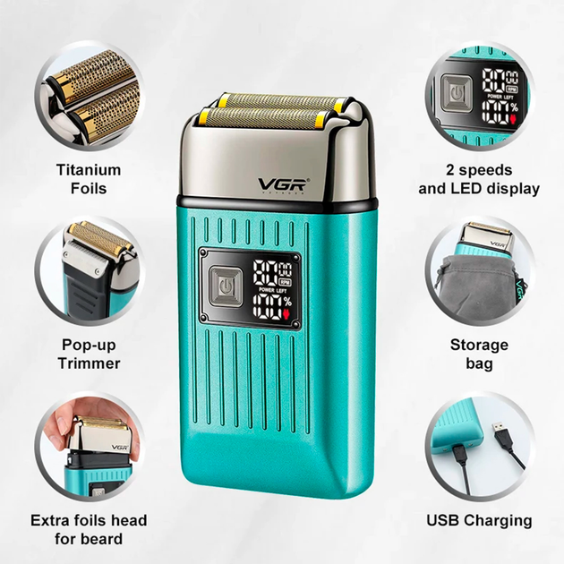 Електробритва Шейвер VGR V-357 Зелений - фото 6