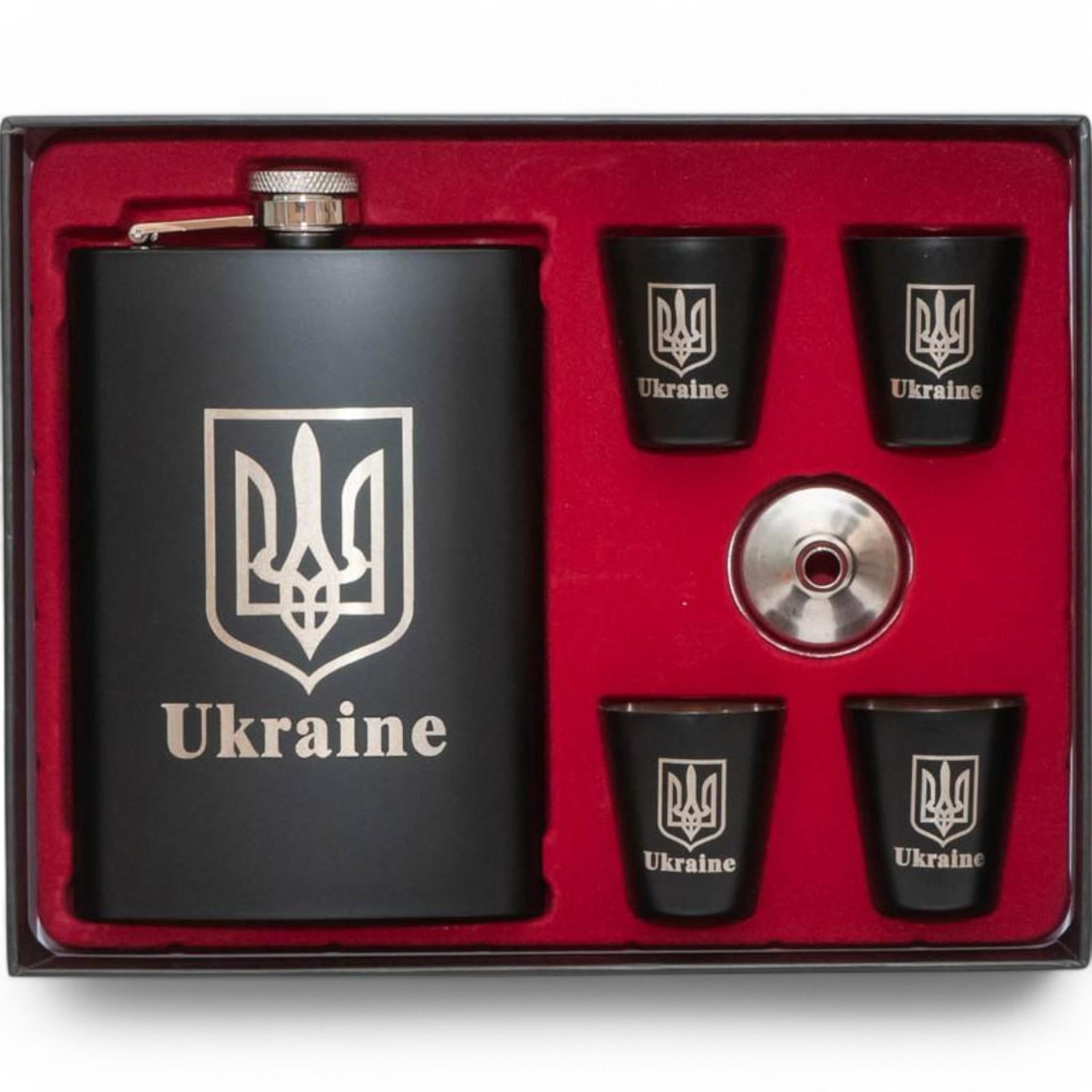 Набор подарочный MOONGRASS 6в1 Ukraine Trident фляга/лейка/стопки 4 шт. White (F_NF4-10)
