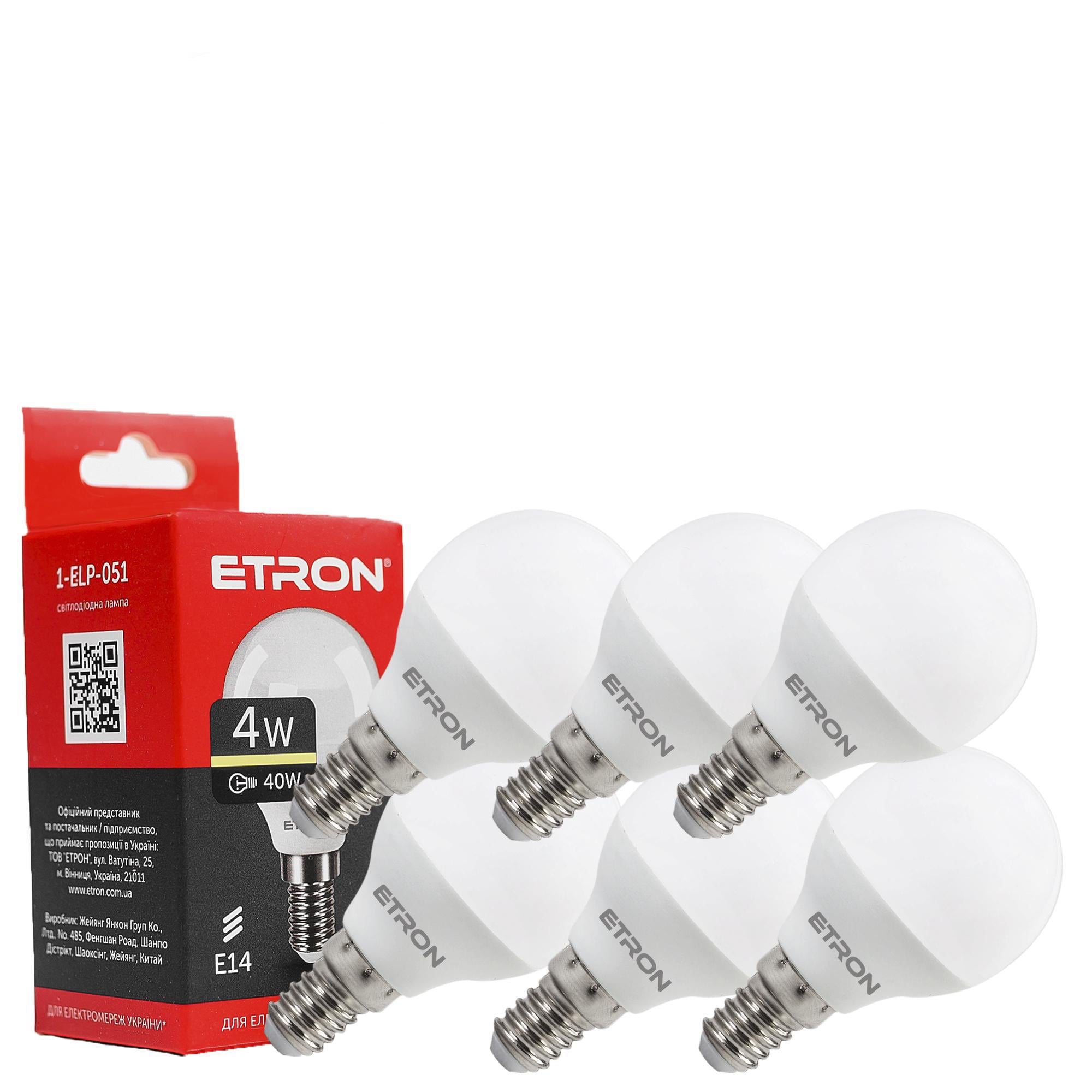 Комплект светодиодных ламп ETRON 4W G45 3000K 220V E14 6 шт. Теплый свет (15206240)