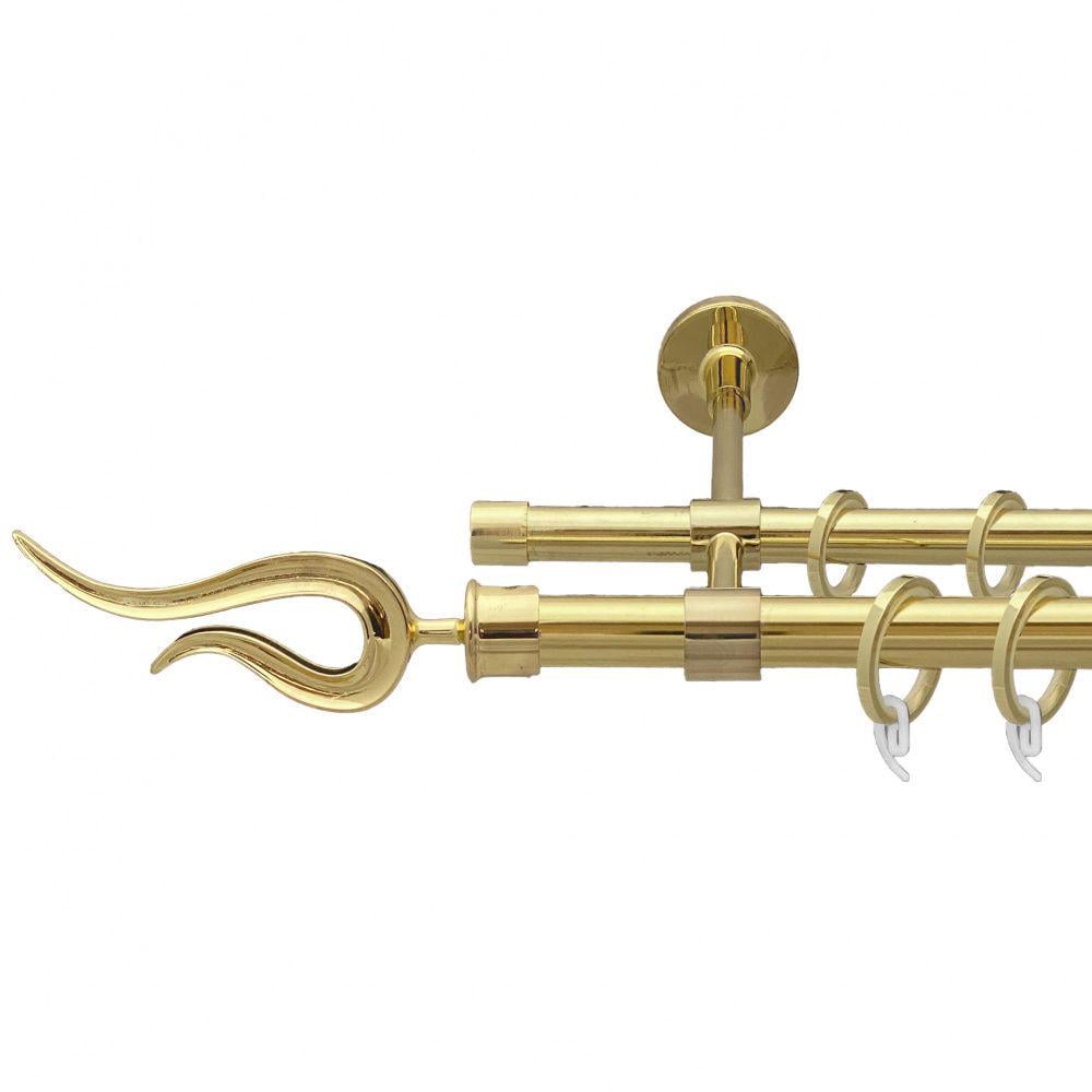 Карниз металлический Orvit Виоло двухрядный закрытый/гладкая труба/кольцо фасонное металлическое Золото 19/16 мм 240 см (00-00009316)