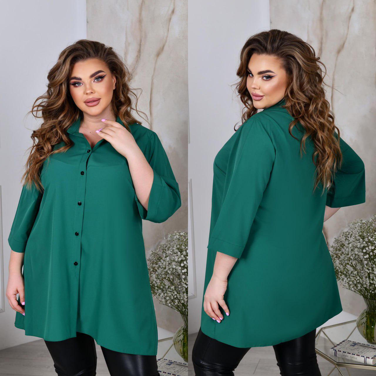 Блузка свободного фасона р. 60-62 Зеленый (7018) - фото 2