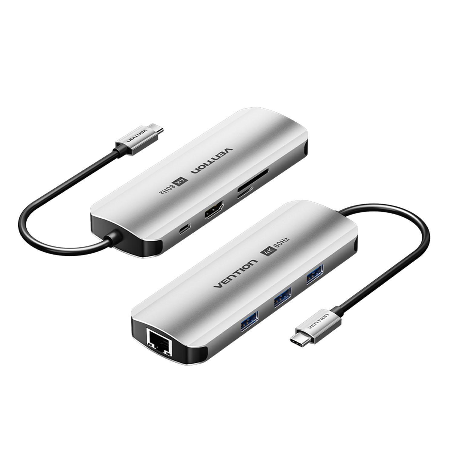 USB-хаб Vention Type-C-3x USB 3.0/5 Гбит/с HDMI 4K 60Hz/Type-C PD 100W/SD/TF карты RJ45 1 Гбит/с USB-C Серый (TQKHB) - фото 17 USB-хаб Vention Type-C-3x USB 3.0/5 Гбит/с HDMI 4K 60Hz/Type-C PD 100W/SD/TF карты RJ45 1 Гбит/с USB-C Серый (TQKHB) - фото 17
