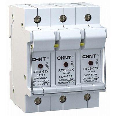 Тримач запобіжника CHINT RT28-X 3P з індикацією 63А 14х51 мм (520517)