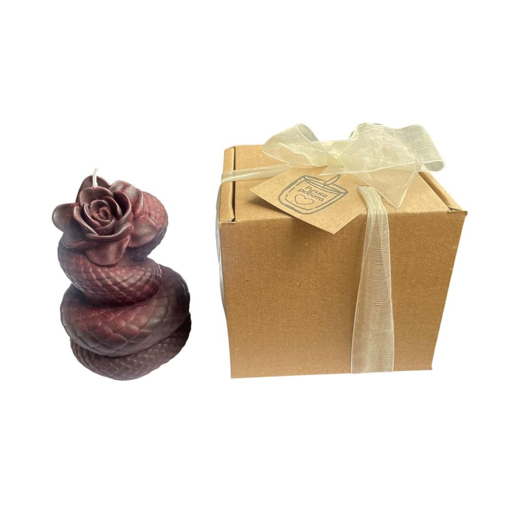 Свеча в виде змеи и розы в подарочной коробке Бордовый (TA0172_1)