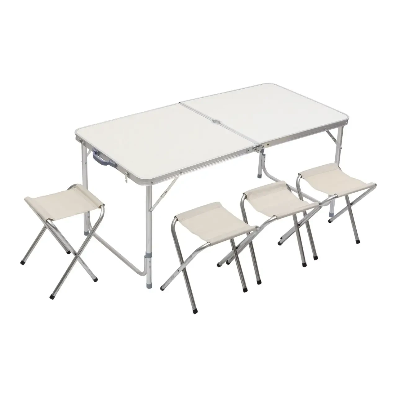 Стіл розкладний для пікніка та кемпінгу з 4 складними стільцями 120х60х55 см Білий/Сірий (8812-4)