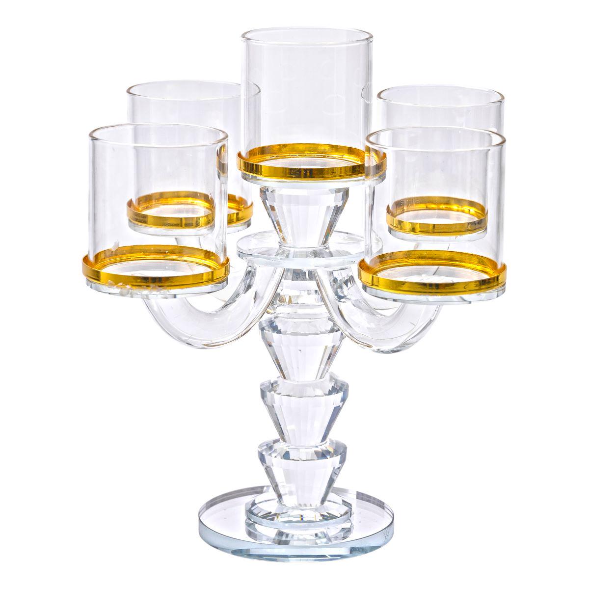 Канделябр подсвечник стеклянный Light House LG-30062 CL с золотой каймой на ножке на 5 свечей Прозрачный