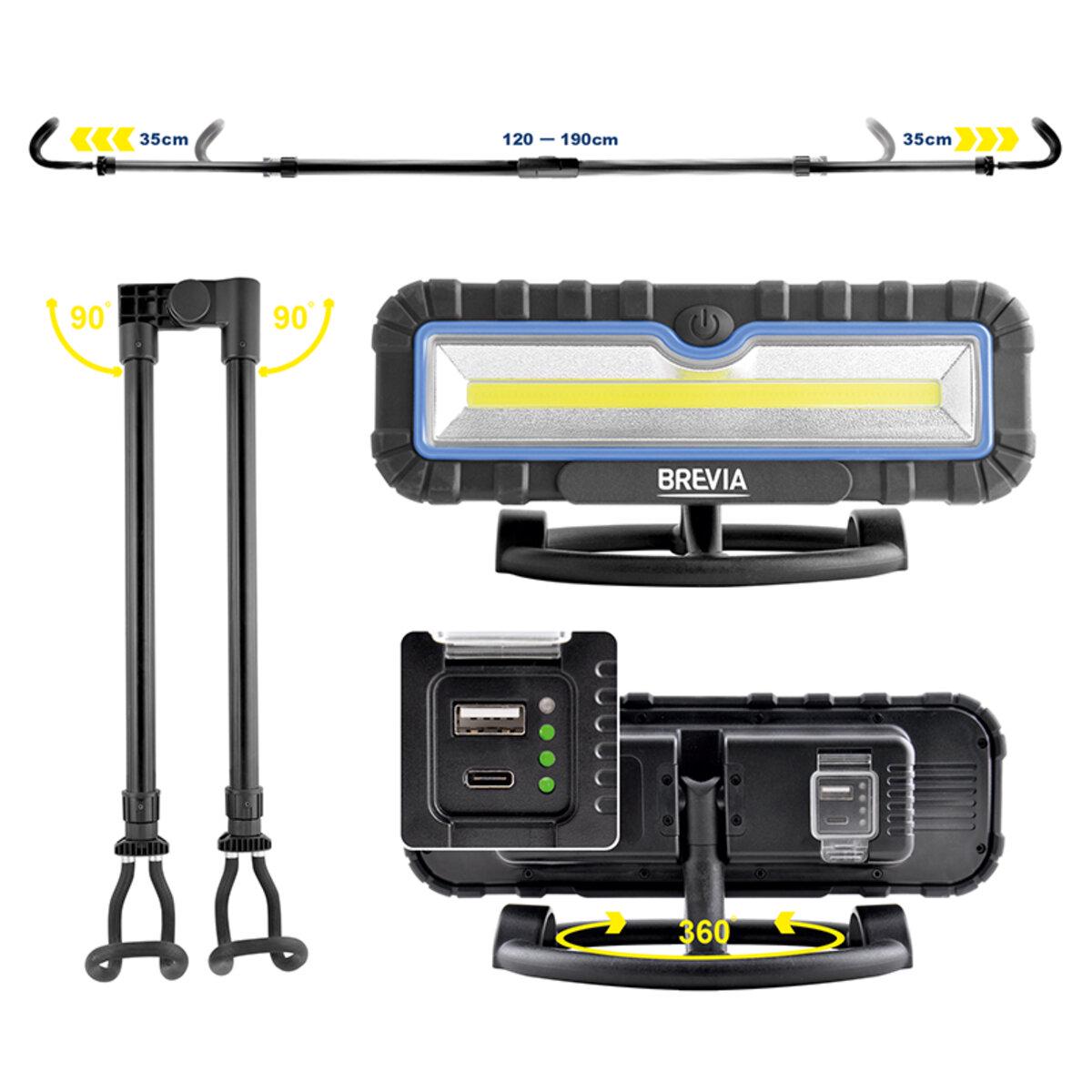 Автомобільна лампа професійна інспекційна Brevia LED 2x10W COB 2x1000lm 2x4000mAh Power BanK type-C 120-190 см (3470) - фото 3