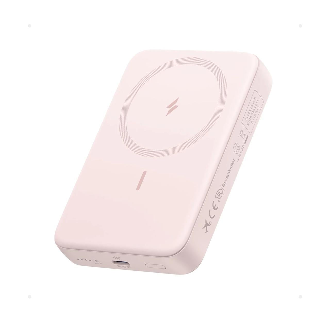 Повербанк магнітний Magsafe Anker A1684 10000 mAh з бездротовою зарядкою для iPhone Рожевий (26919975)