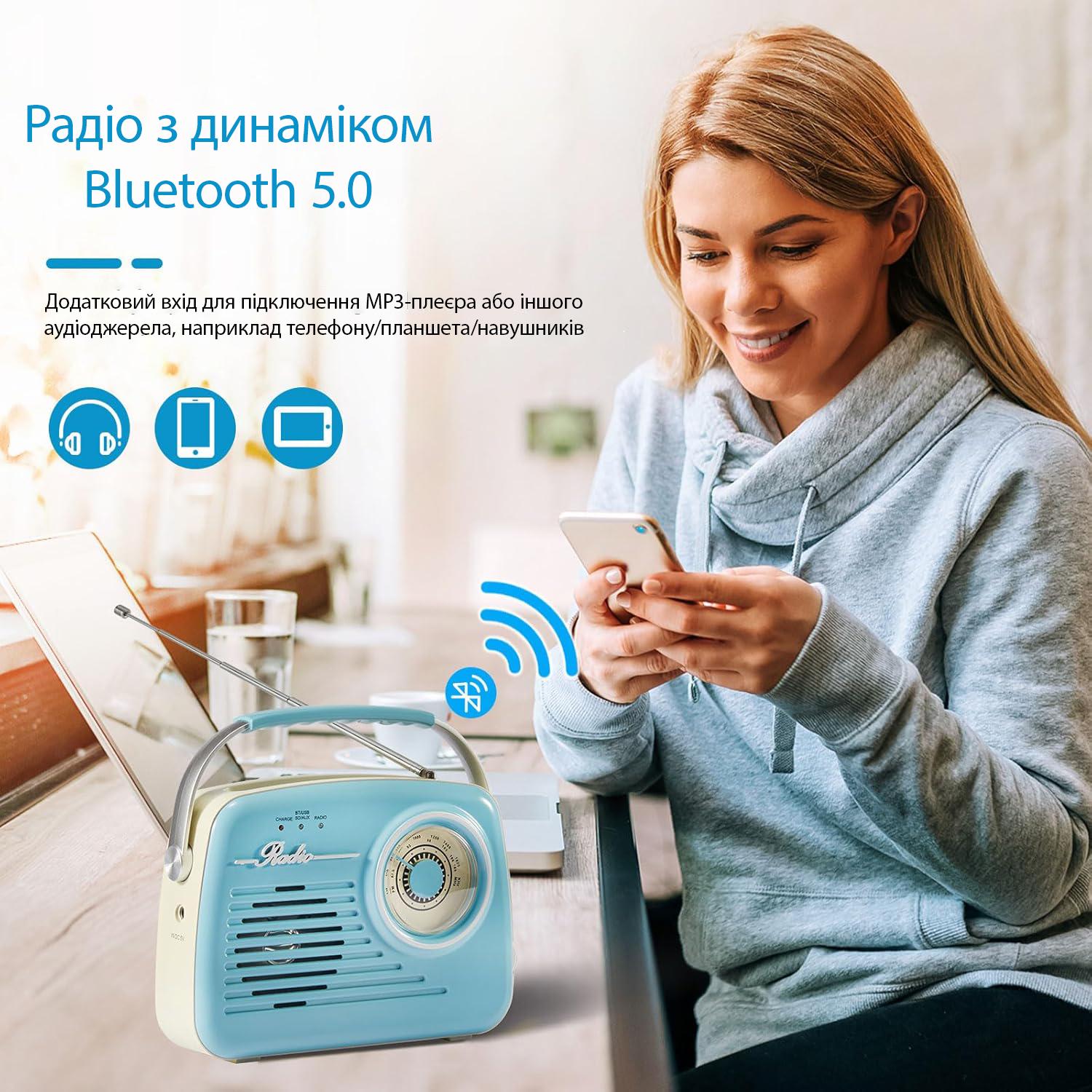 Радиоприемник портативный в стиле ретро Light Blue (24087618) - фото 8