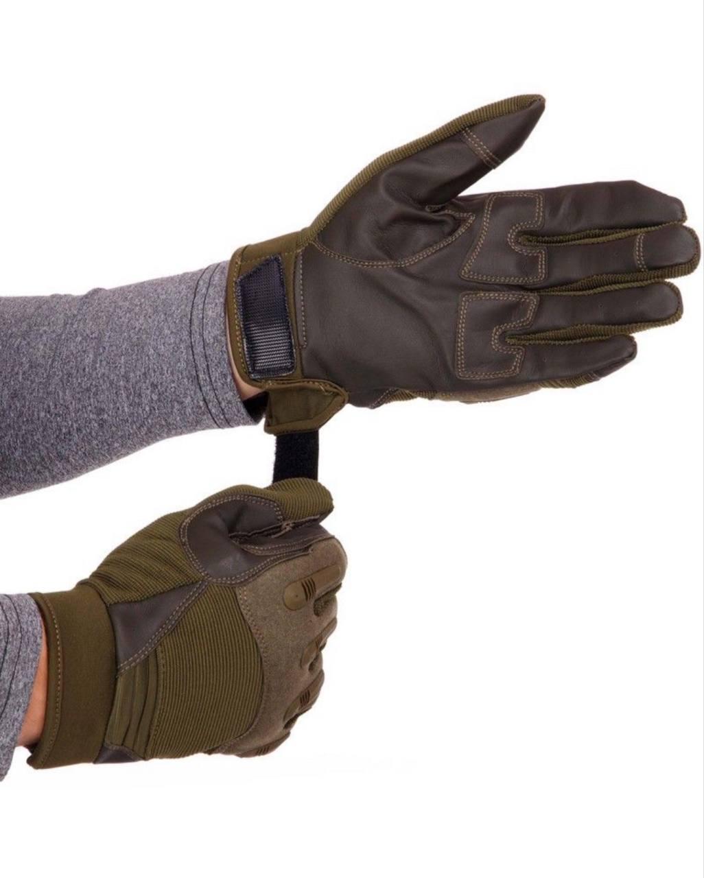 Рукавиці чоловічі повнопалі з пластиковими накладками XL Олива - фото 2 Рукавиці чоловічі повнопалі з пластиковими накладками XL Олива - фото 2