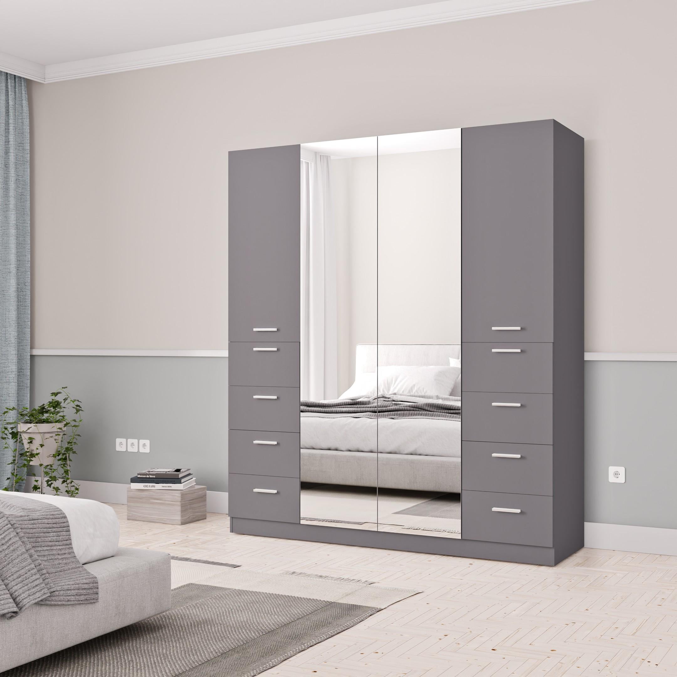 Шкаф распашной с ящиками и зеркалом Шик 7_4Д 1831х550х2100 мм Антрацит