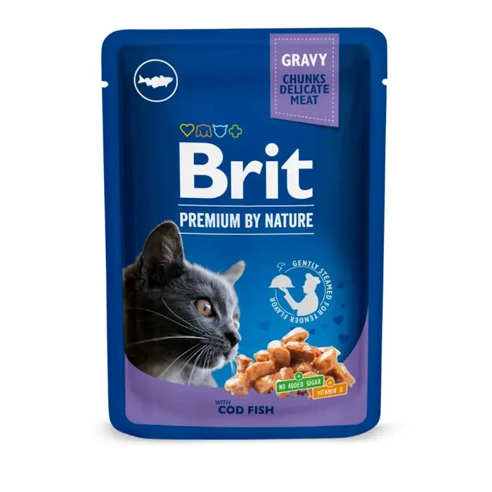 Вологий корм для котів Brit Premium Cat Cod Fish pouch тріска 100 г (100272/506002)