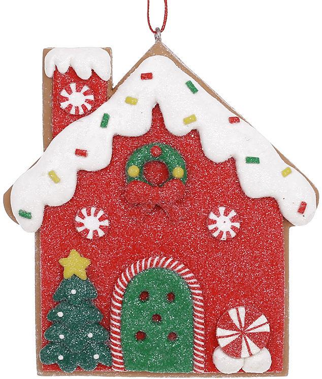Набор 12 новогодних подвесок Пряничный Домик с глитером 10х11 см