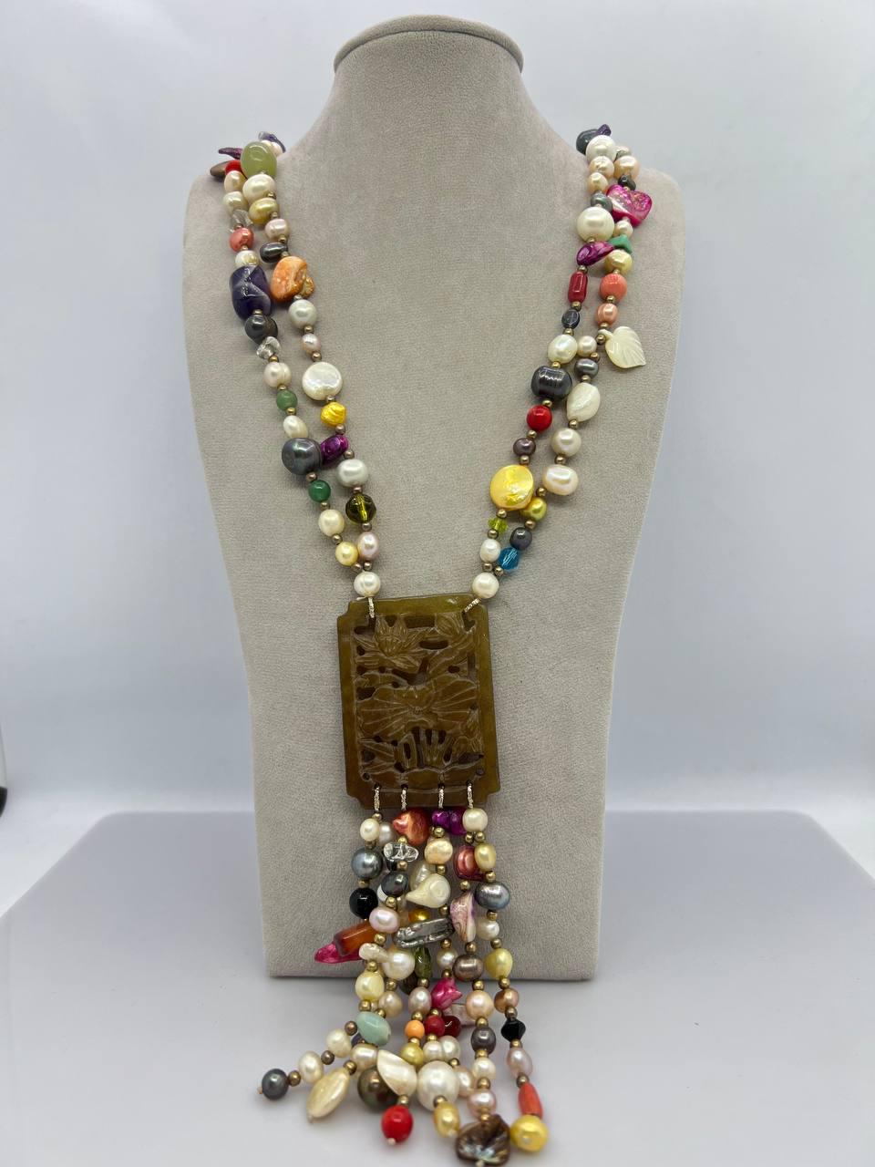 Бусы жемчуга из нефритовой пластины 62 см Разноцветный (11280) Бусы жемчуга из нефритовой пластины 62 см Разноцветный (11280)