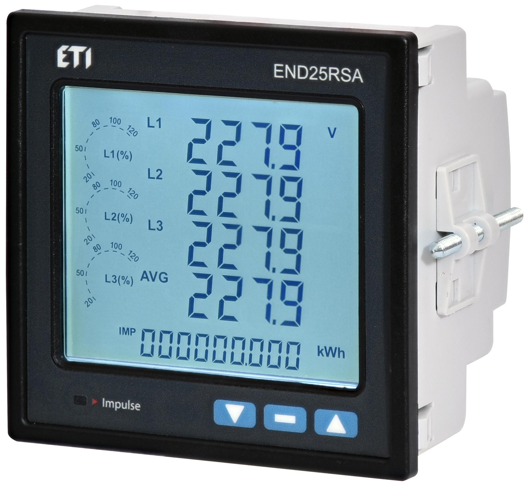 Анализатор сети цифровой ETI END25-RSA RS-485 2 выходных контакта 96x96 мм класс 0,5 (46569542)