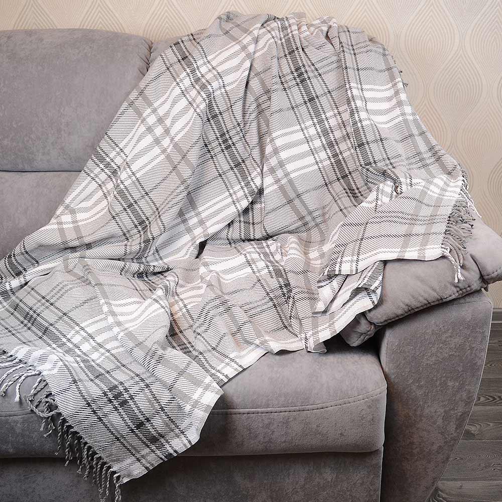 Хлопковый плед-покрывало Клетка 140х200 см Серый (LN21211237) - фото 4 Хлопковый плед-покрывало Клетка 140х200 см Серый (LN21211237) - фото 4