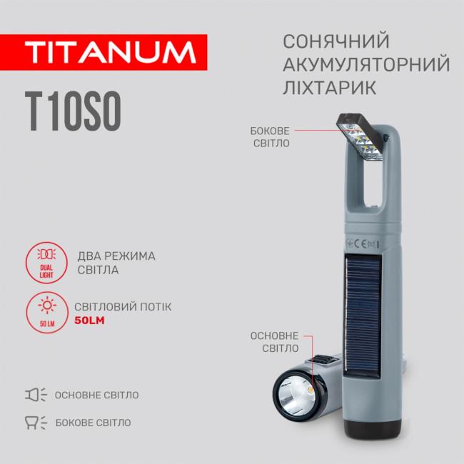 Ліхтарик портативний TITANUM TLF-T10SO із сонячною батареєю та акумулятором 800 мАг Сірий (21027669) - фото 2