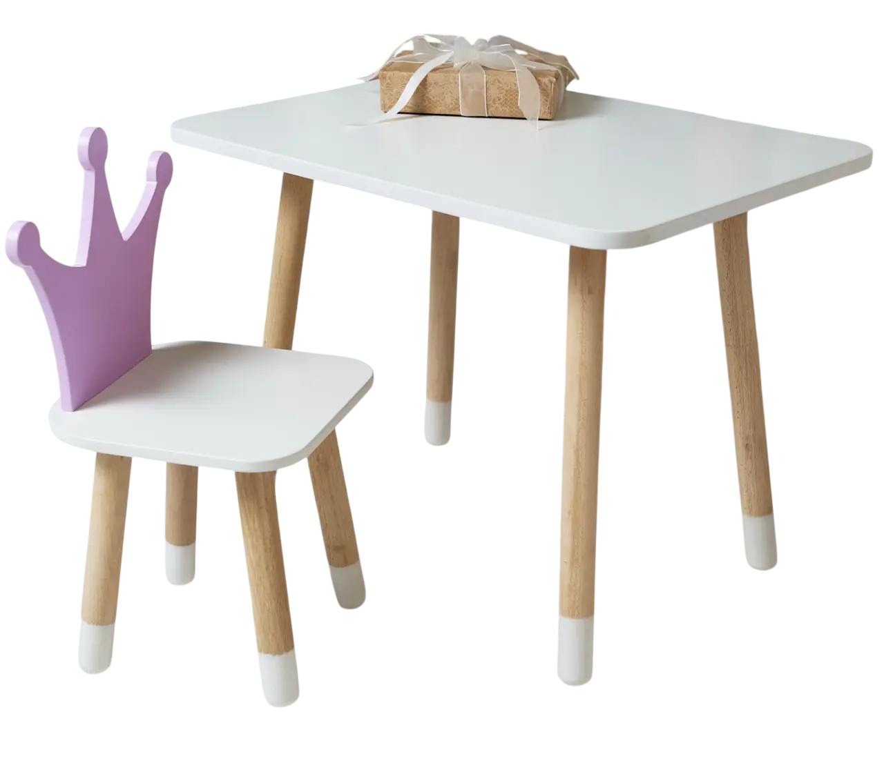 Набор детский прямоугольный столик со стульчиком Корона деревянный 46х60х40 см Бело-фиолетовый (150-7-899766)