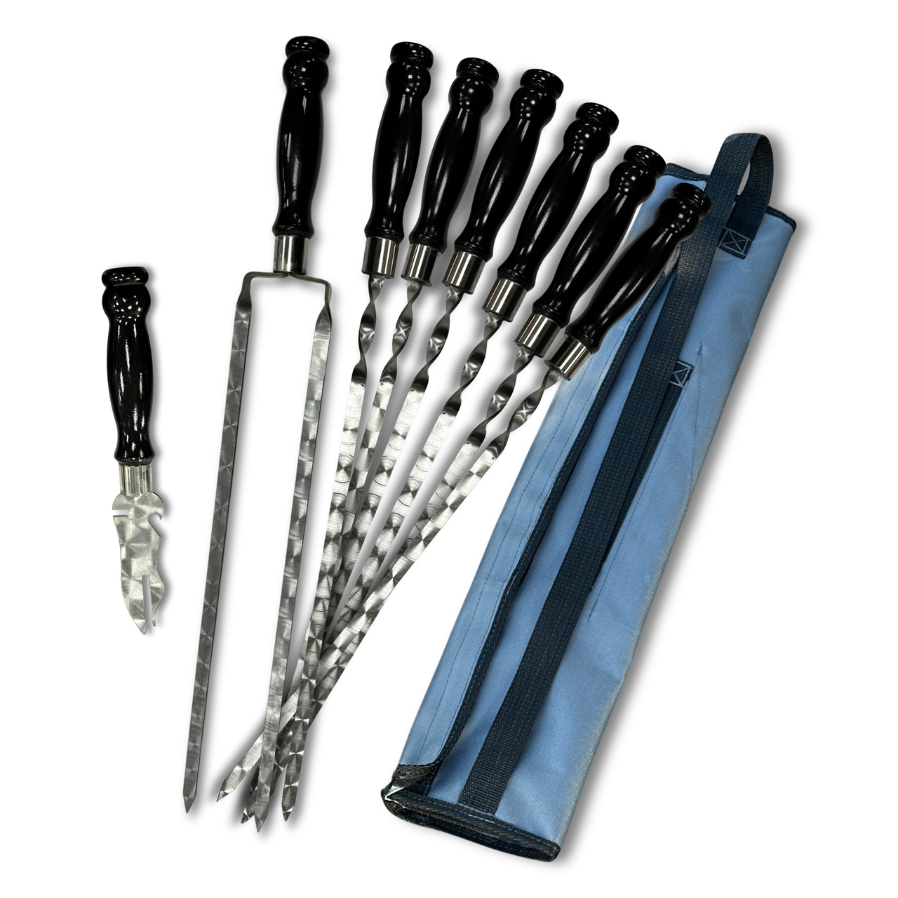 Набор шампуров Арго 6/1/1 черная ручка в чехле Серый (N6-1-1-SHMP-ARGO-07-BL)