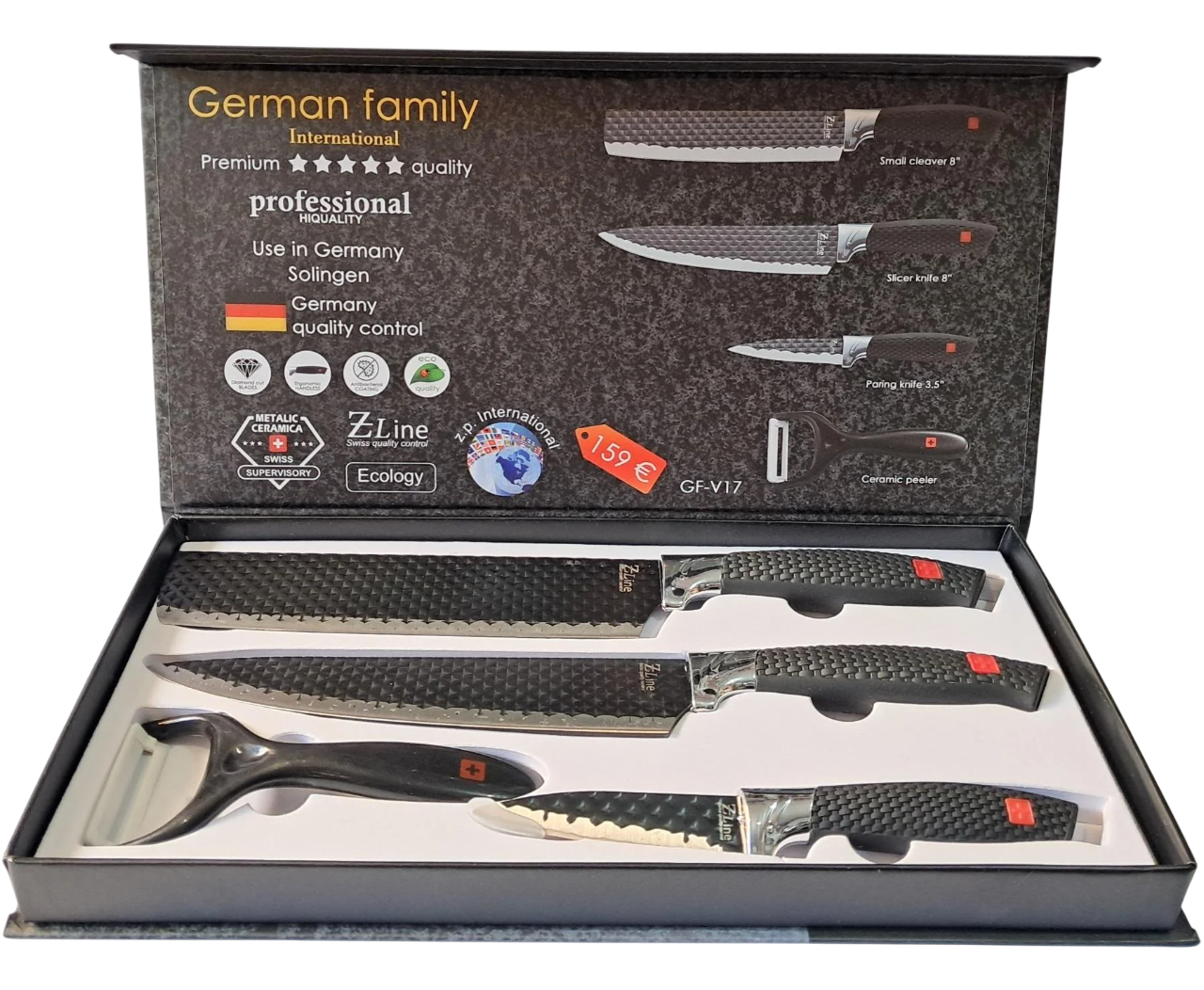 Набор кухонных ножей German Family 4 предмета Черный (GF-V170)