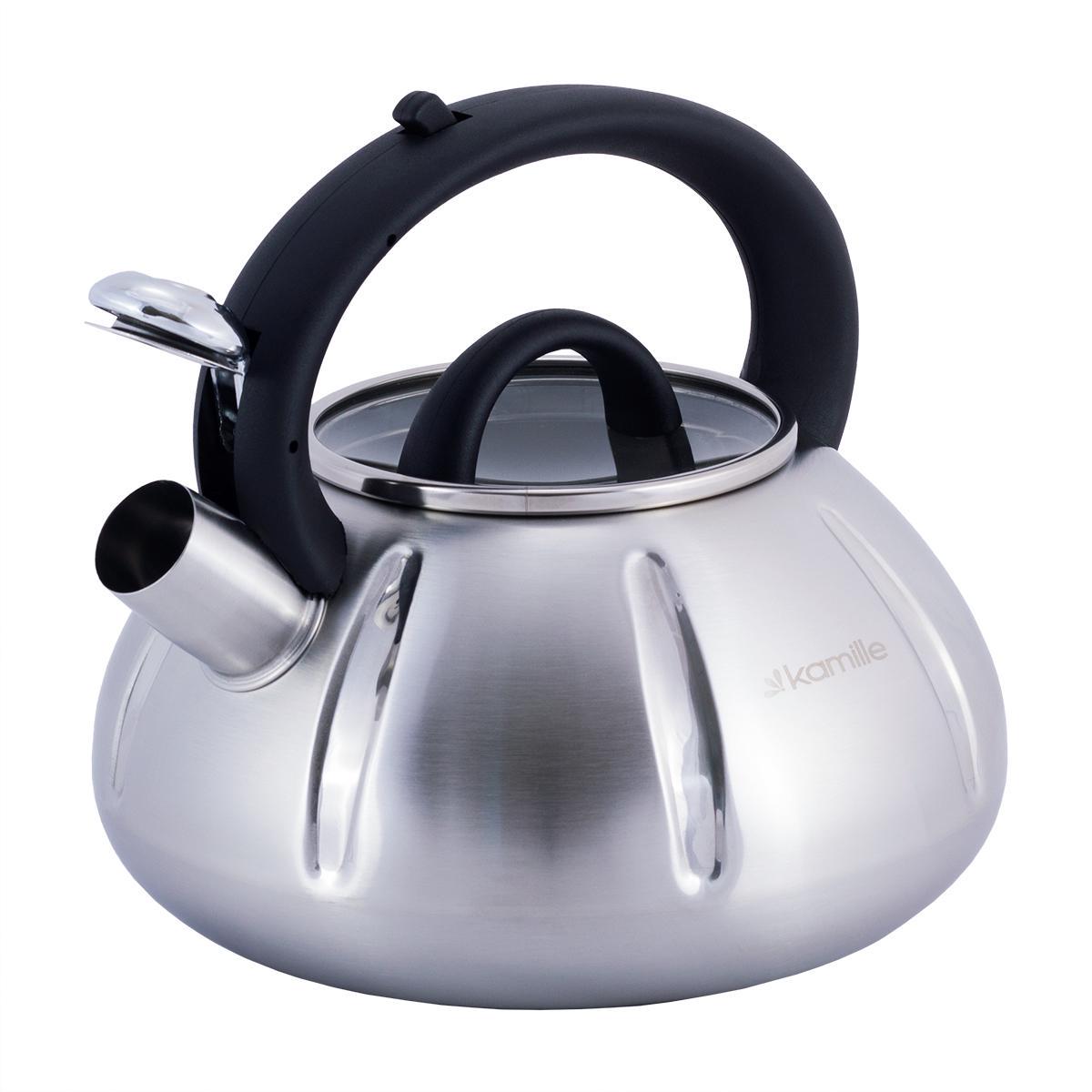 Чайник Kamille з нержавіючої сталі із свистком зі скляною кришкою 3 л Сріблястий (0671A) - фото 2 Чайник Kamille з нержавіючої сталі із свистком зі скляною кришкою 3 л Сріблястий (0671A) - фото 2