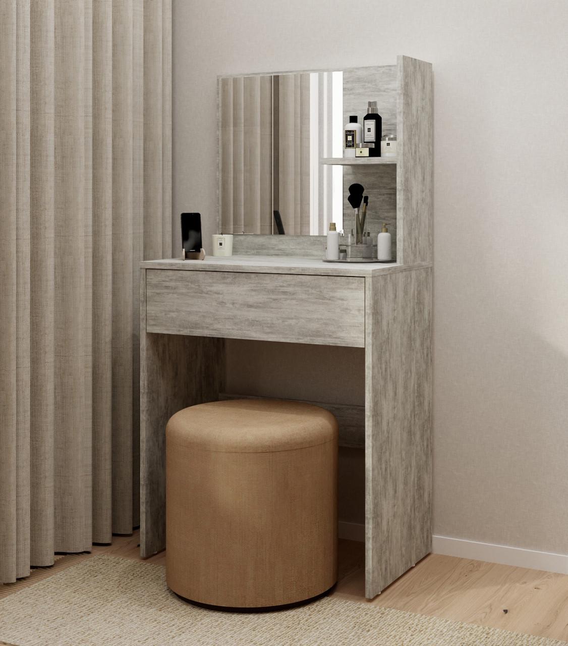 Туалетний столик ДСП ТС-5 із дзеркалом полицями та висувним ящиком Бетон (28918315) - фото 1