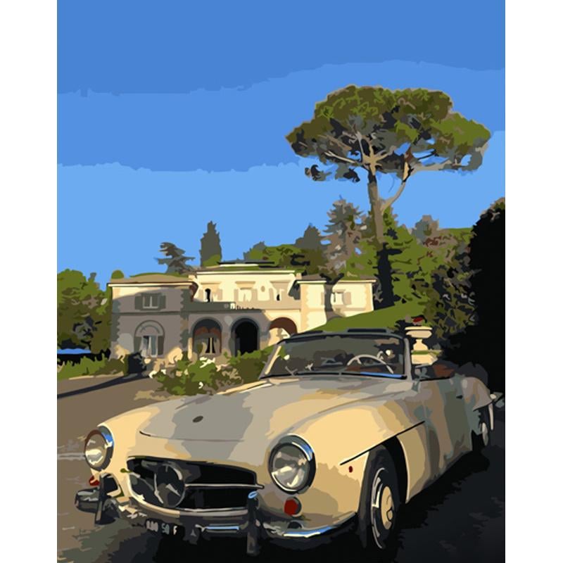 Картина по номерам Strateg Премиум Ретро авто возле имения 40х50 см (GS1287)