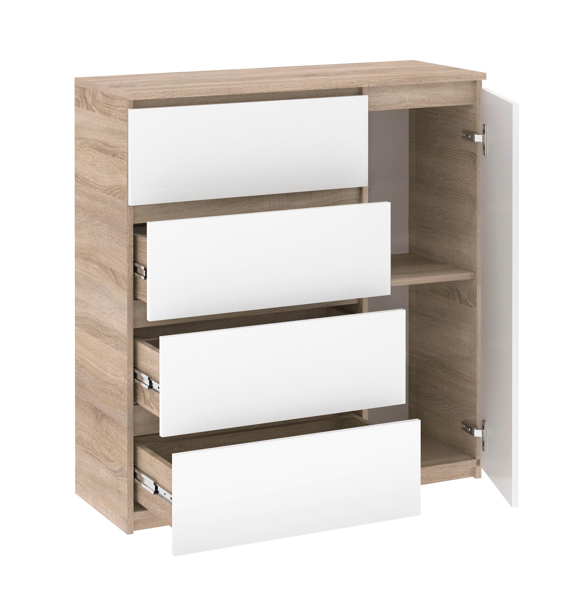 Комод Мастер Форм Брайт ДСП 4/1 телескопические направляющие правосторонний 1000х376х950 мм Сонома/Белый - фото 2 Комод Мастер Форм Брайт ДСП 4/1 телескопические направляющие правосторонний 1000х376х950 мм Сонома/Белый - фото 2