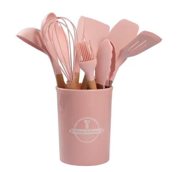 Набор кухонных принадлежностей из силикона Kitchen & Dining 12 предметов Розовый (13749466)