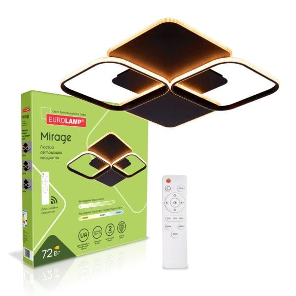 Люстра LED акриловая Eurolamp Mirage M29 квадратная 72W 3000-6500K Черный (LED-LS-72-M29black)